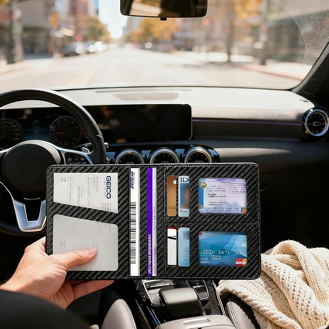 Car Registration and Insurance Holder with Magnetic Shut, Vehicle License Document Glove Box Compartment Organizer - For Documents, License, Cards