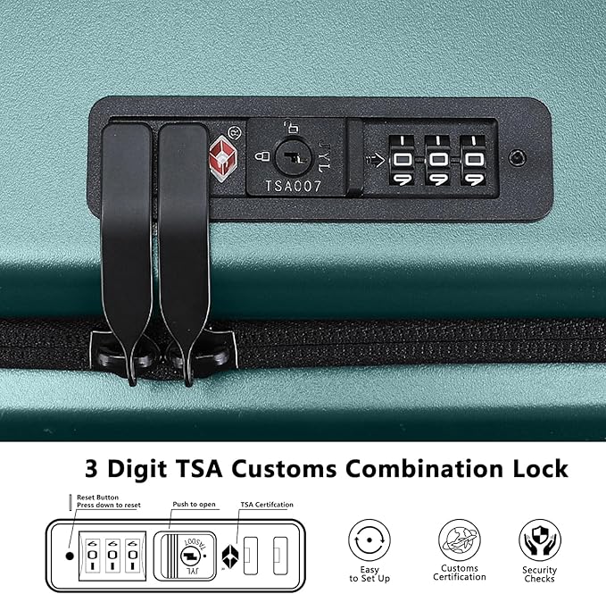 28 Inch Luggage with Spinner Wheels & TSA Lock, Expandable PC Hardside Large Checked Luggage with Top Opening, Durable Lightweight Rolling Suitcase, Green