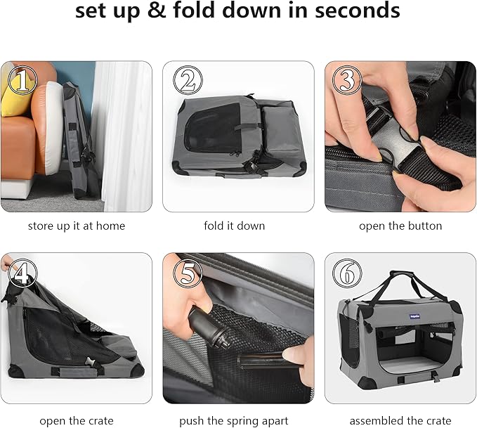 Petprsco Portable Collapsible Dog Crate, Travel Dog Crate 24x17x17 with Soft Warm Blanket and Foldable Bowl for Large Cats & Small Dogs Indoor and Outdoor