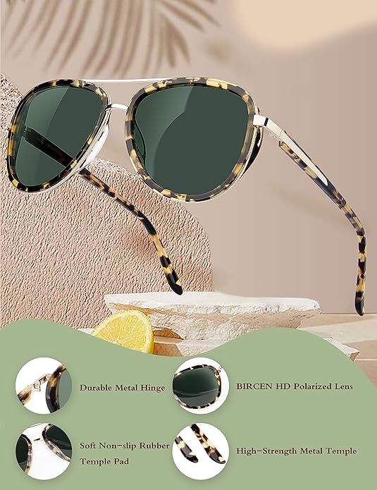 BIRCEN Polarized Sunglasses for Women UV - Protection Womens Retro Mirrored Shades with Acetate Frame BC2001