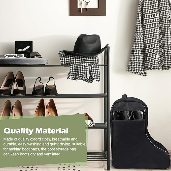 2 Pcs Boot Bags for Cowboy Boots Portable Storage Bag for Travel Long Tube Shoes Bags Men Tall Shoe with Handle for Home Travel (Black)