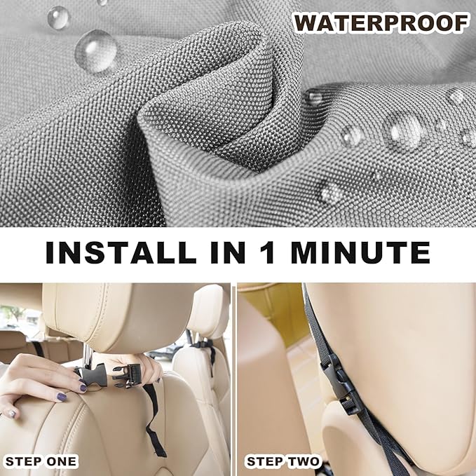 Car Backseat Organizer with Tablet Holder, 6 Storage Pockets Seat Back Protectors Kick Mats for Kids, Car Seat Protector for Road Trips 2 Pack (Grey)