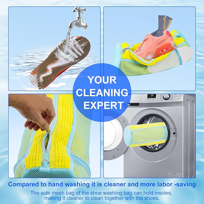 Shoe Washing Bag for Washing Machine - Durable Shoe Washing Machine Bag for Most Children's Shoes (Small Yellow 2PCS)