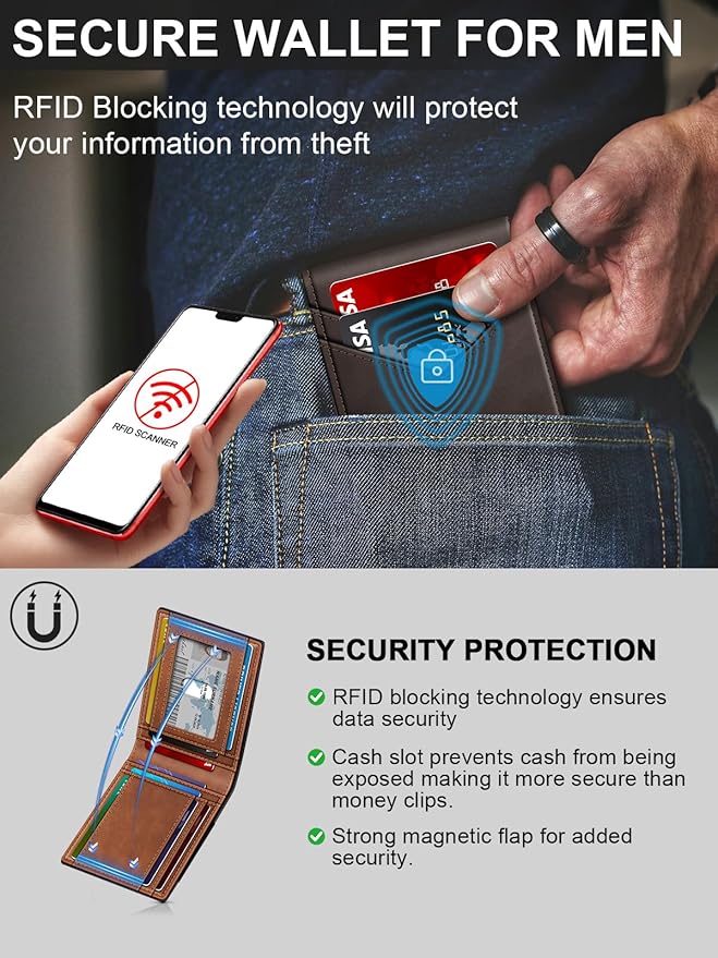 Wallet for Men Slim Leather Wallets for 13-17 Cards, RFID Blocking Thin Card Holder Wallet with ID Window & Large Capacity Cash Slot, Minimalist Bifold Small Wallet for Front Pocket, Gift for Men