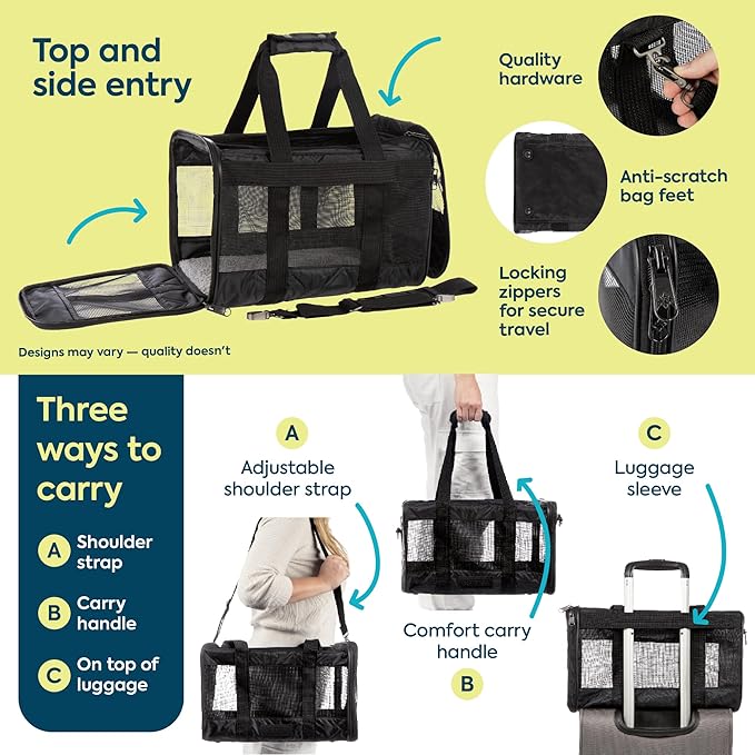 Sherpa Original Deluxe Travel Pet Carrier, Airline Approved & Guaranteed On Board - Black Lattice, Medium