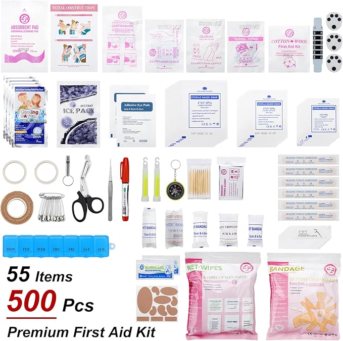 Professional 500 Piece Emergency First Aid Kit for Home, Car, Travel, Camping, Truck, Hiking, Sports, Office, Vehicle & Outdoor Emergencies - Emergency Medical Kit, Large First Aid Kit Survival