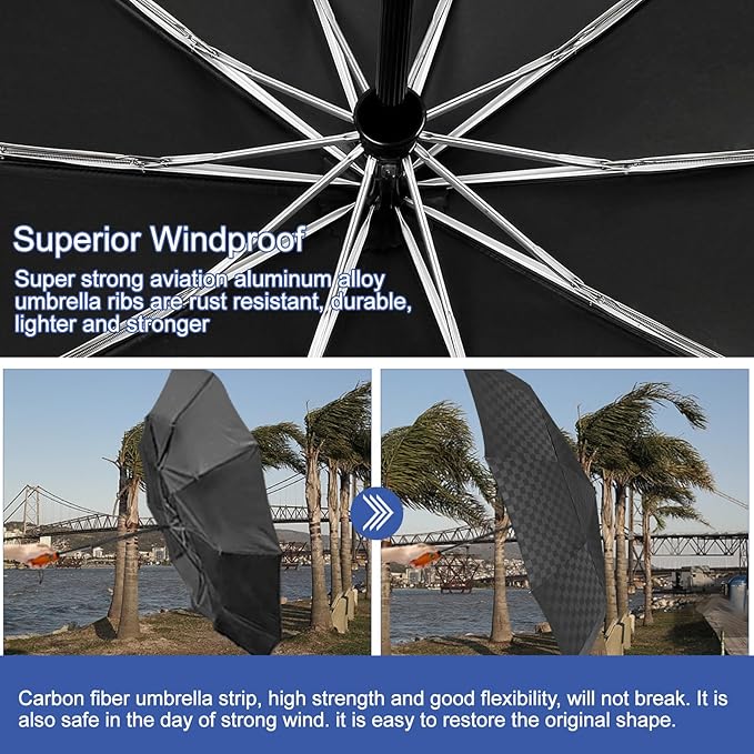 Satol 46/54/62 Inch Large Golf Umbrella, Windproof 10 Ribs Automatic Open/Close Oversize Double Canopy Vented Portable Folding Travel Umbrellas, UPF 50+ Sun & Rain Compact Umbrellas for Outdoor