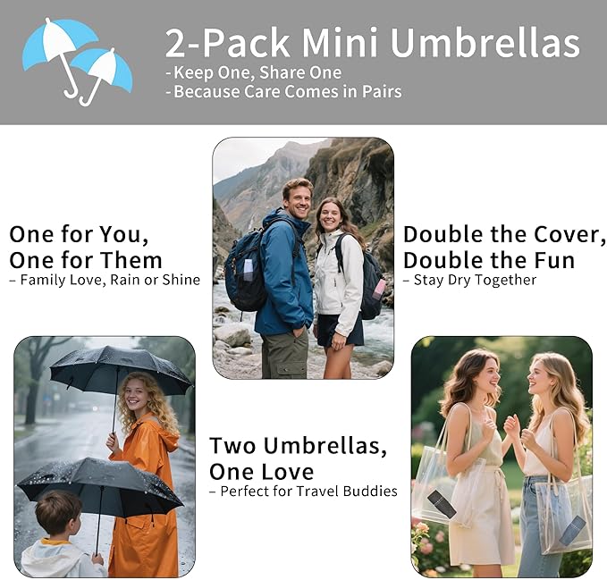 Compact Mini Windproof Travel Umbrella-UPF 50+ Sun & Rain Protection, Small Folding Design Fits in Pocket or Purse, Lightweight Portable with Case for Women, Men & Kids