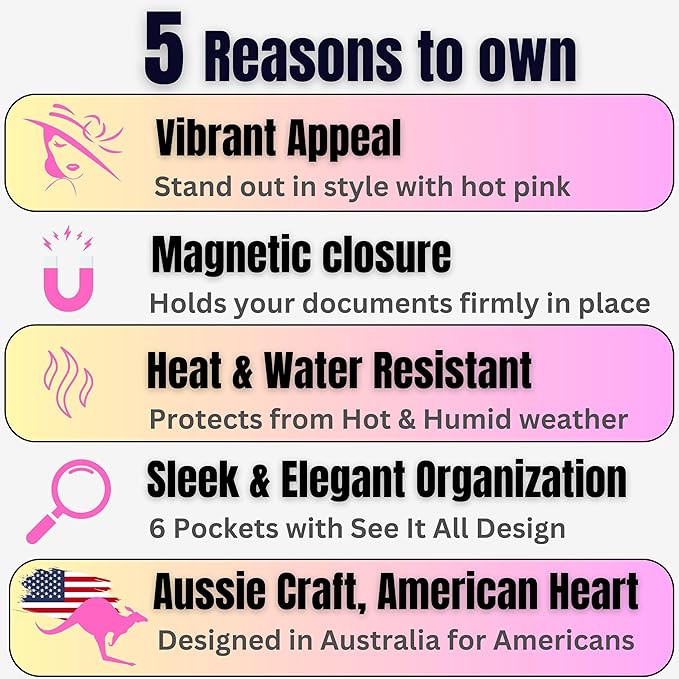 Pink Magnetic Shut Insurance and Registration Holder, Premium PU Leather Glove Box Organizer for Car, Popular Car Accessories for Girls, Organize Vehicle Documents with style, Size 9.5 in x 5.1 in