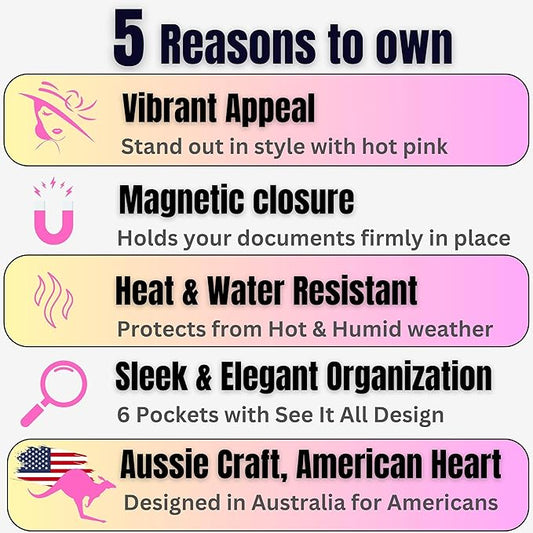 Pink Magnetic Shut Insurance and Registration Holder, Premium PU Leather Glove Box Organizer for Car, Popular Car Accessories for Girls, Organize Vehicle Documents with style, Size 9.5 in x 5.1 in