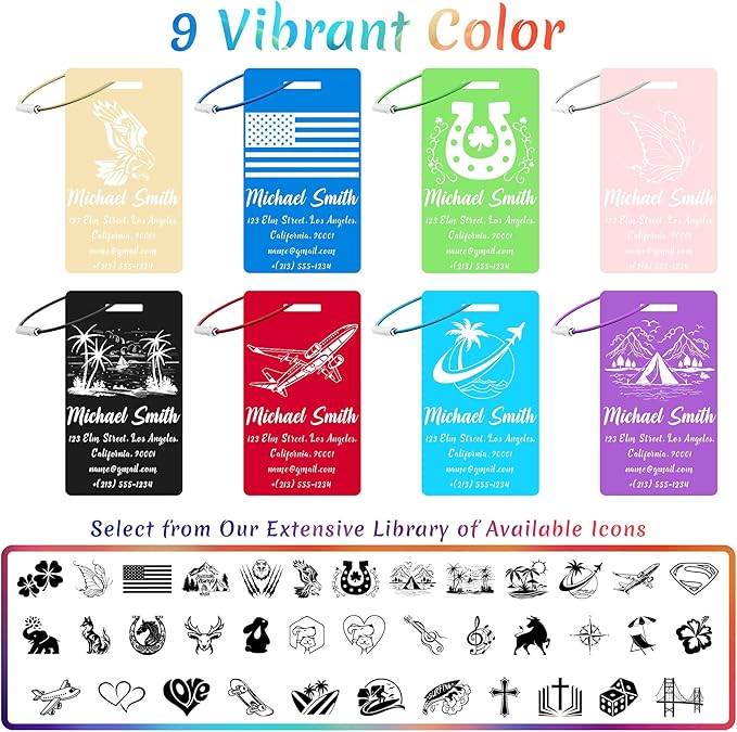 4 PCS Personalized Luggage Tags for Suitcase, Custom Engraved Aluminum Luggage Tags with Your Personalized Text Logo, Metal Name Tags with Steel Loop for Bag, Suitcase, Backpack (Purple, Large)