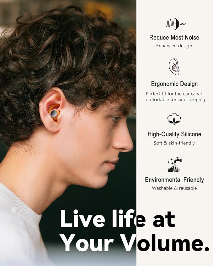 Ear Plugs for Sleeping - Noise Reduction Soft Silicone Earplugs, 2 Pairs Reusable Hearing Protection Earplugs for Noise Sensitivity, Sleep,Snore,Travel,Sound Reduction Noise Cancelling - Orange