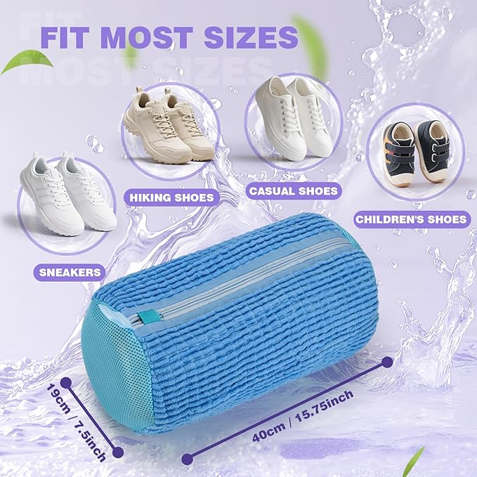 Shoe Washing Machine Bag Deep Clean 2pc Reusable Shoe Cleaning Bags Laundry Shoe Bag for Washer and Dryer Includes 2 Storage Dust Bags for Sneaker Tennis Shoes With Self-locking Zipper Blue