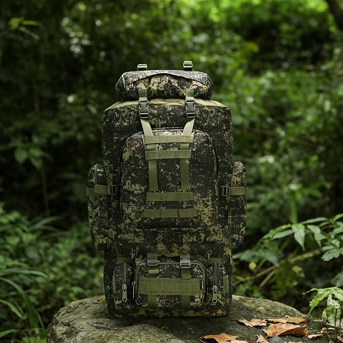 HongXingHai 100L Camping Hiking Backpack,Molle military Tactical rucksack backpack,Waterproof Lightweight Hiking Backpack (Pixel Tie-Dye)