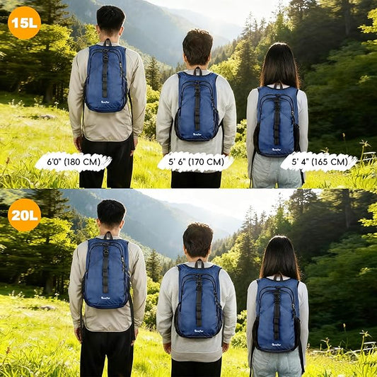 Seektop 20L Small Hiking Backpack for Women Men, Lightweight Hiking Packable Daypack with Phone Pocket for Travel Camping (Dark Blue, 20L)