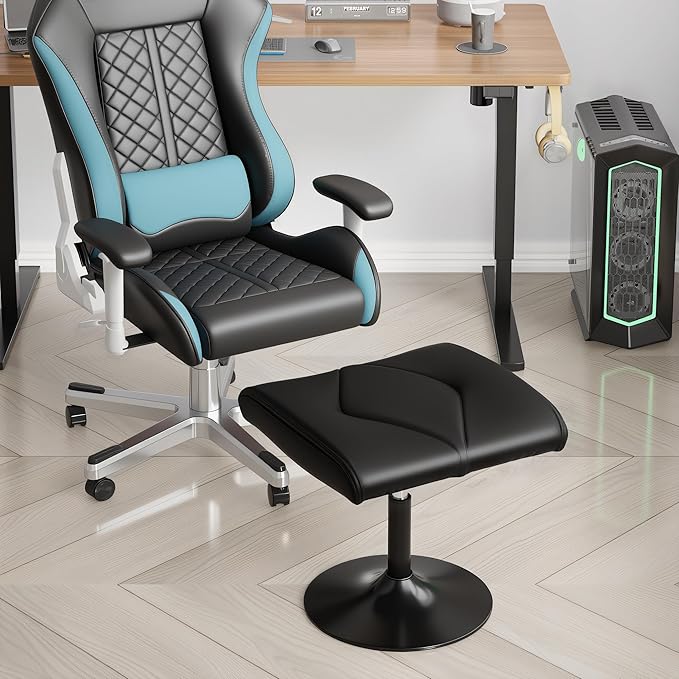 VECELO Foot Rest Under Desk Ottoman, PU Height Adjustable Footrest with Comfort Padding, Leg Rest for Desk for Relieving Leg Pain, Stiffness, and etc, Black