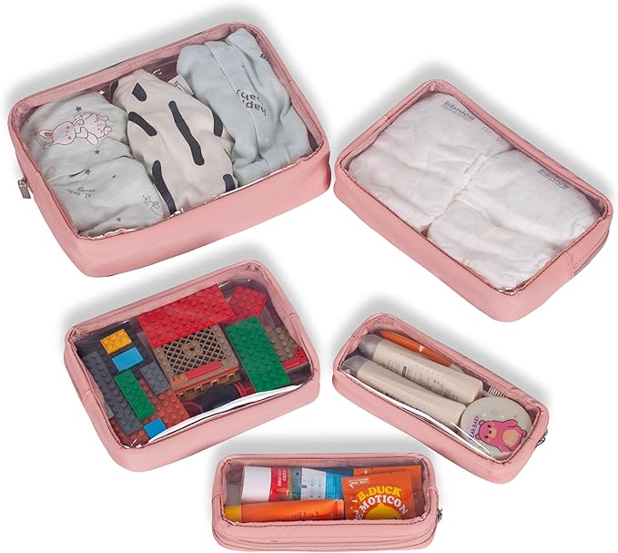 TSA Approved 5-Piece Diaper Bag Organizer Pouch Set Clear Waterproof TPU Kids Toiletry Storage Set Travel Packing Clutch Cube Bags for Baby Nursing