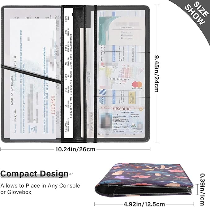 linqin Car Registration and Insurance Card Holder, Mushroom Snails Flowers Glove Box Organizer Card Document Wallet