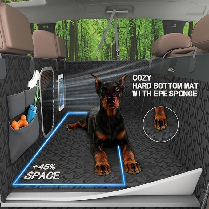 Upgraded Durable Hard Bottom Dog Car Seat Cover with EPE Sponge Cushion,Foldable Dog Rear Seat Protector,Waterproof Pet Car Seat Hammock, Seamless Car Back Seat Extender for SUV,Truck(XL)