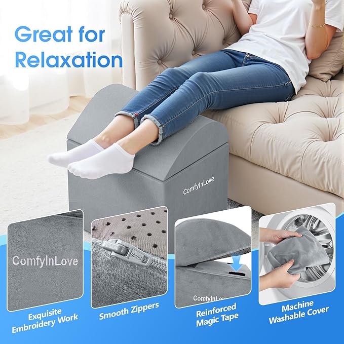 Foot Rest for Under Desk at Work - Non-Slip Foot Stool with 3 Adjustable Heights, Ergonomic Under Desk Footrest with Washable Cover for Desk, Home, Office, Car (Light Grey)