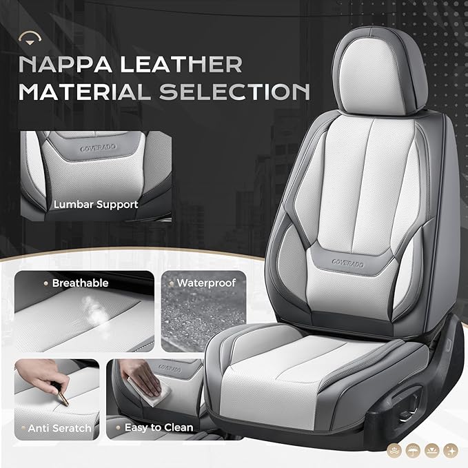 Coverado Seat Covers, Car Seat Covers Front Seats, Car Seat Cover, Car Seat Protector Waterproof, Car Seat Cushion Nappa Leather, Seat Covers Carseat Cover Universal Fit for Most Cars