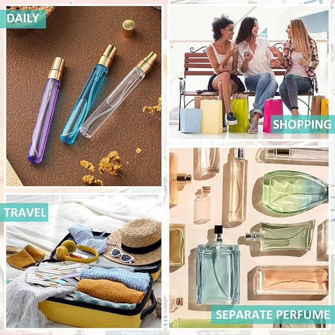 Zhehao 100 Pcs Mini Spray Bottles 10 ml Clear Glass Perfume Bottles Refillable Fine Mist Perfume Atomizer Portable Empty Sample Containers for Cleaning, Essential Oils, Travel (Gold Cap)