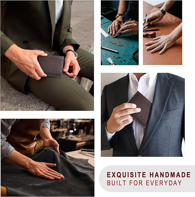 Travelambo Genuine Leather Wallet for Men with Gift Box - Handmade Bifold Stylish - Mens Wallets Rfid Blocking with 2 ID Windows