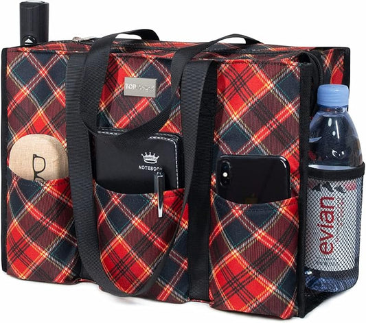 TOPDesign Utility Water Resistant Tote Bag with 13 Pockets, Top Zipper Closure & Thick Bottom Support, for Working Women