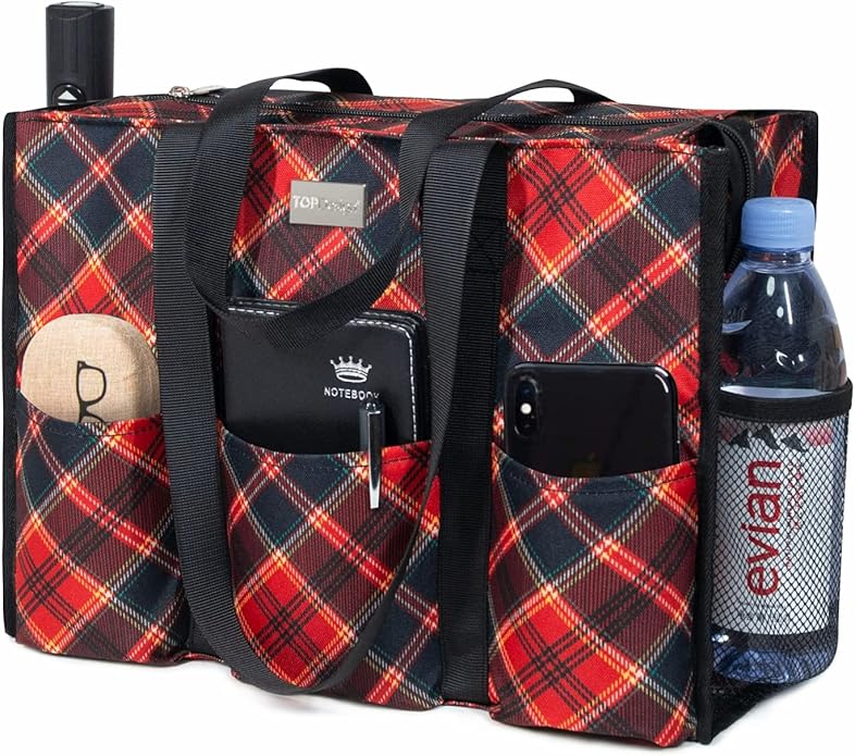 TOPDesign Utility Water Resistant Tote Bag with 13 Pockets, Top Zipper Closure & Thick Bottom Support, for Working Women