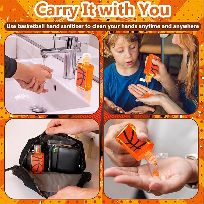 50 Pcs Basketball Mini Hand Sanitizer Bulk Travel Size Small Hand Sanitizer 1 Fl oz for Basketball Party Supplies Team Players Senior Night Sports Birthday Gifts