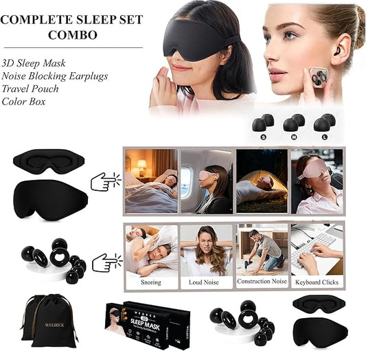 Sleep Mask, 3D Sleeping Mask, Zero Eye Pressure, 100% Light Blocking Eye Mask, Soft Comfortable for Travel & Side Sleepers, WEGREX Sleep Mask (Black)