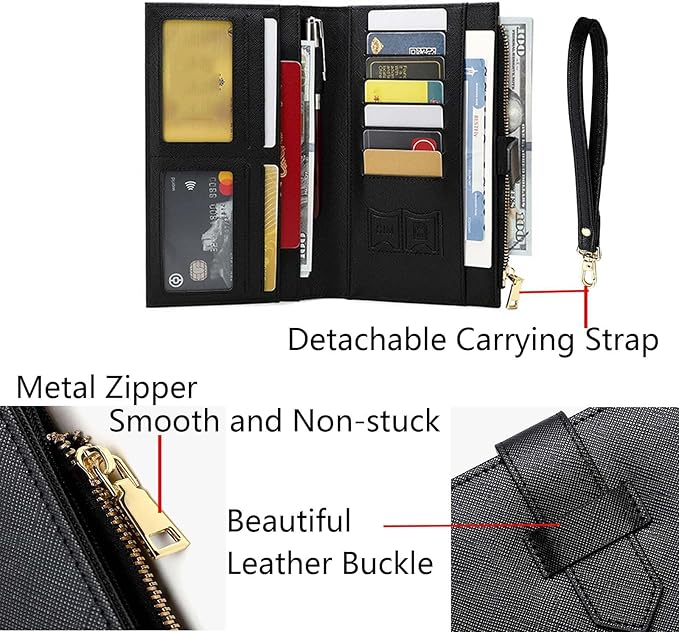 Waterproof Family Passport Organizer with RFID Blocking Genuine Leather Document Holder Card Slots Travel Wallet for Women Men Black (Black)