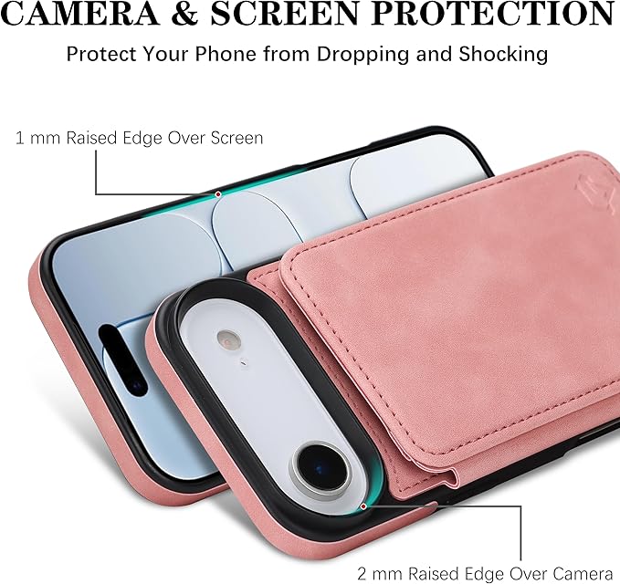 GUERNICA for iPhone 17 Air (6.7") Case Wallet with Card Holder, RFID Blocking Leather Protection, Shockproof Women Men Phone Case for iPhone Air, Pink