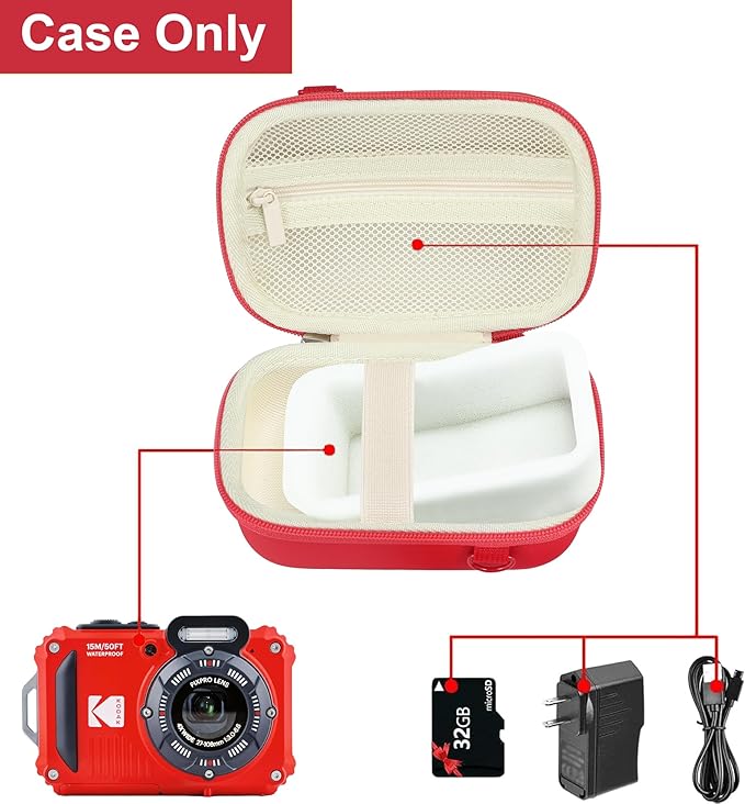 Leayjeen Camera Case Compatible with Kodak PIXPRO WPZ2 Rugged Waterproof Digital Camera,Underwater 1080P Full HD Photography Camera Case-Red(Case Only)