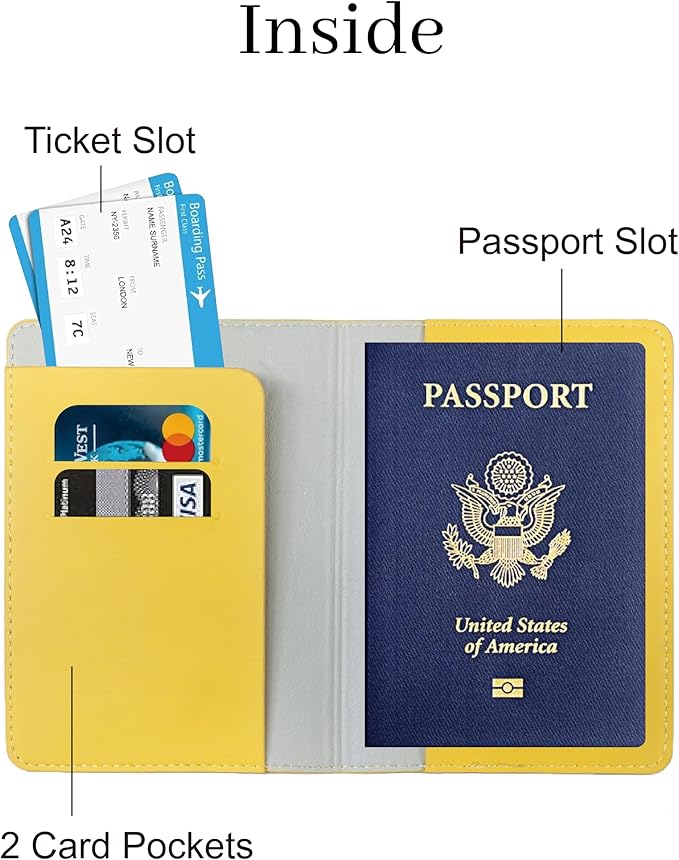 PU Leather Passport Holder Covers Case, Waterproof Rfid Blocking Travel Wallet Passport Holder(Lemon Yellow)