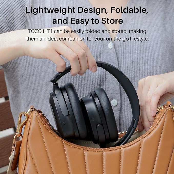 TOZO Hybrid Active Noise Cancelling Headphones, Wireless Over Ear Bluetooth Headset, 40H Playtime, Hi-Res Audio Custom EQ via App Deep Bass Comfort Fit Ear Cups, for Home Office Travel Black