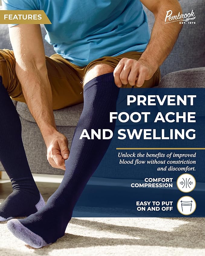 Pembrook Light Compression Socks for Men - 3 Pairs | 8-15 mmhg Compression Dress Socks for Men | Support Socks for Men