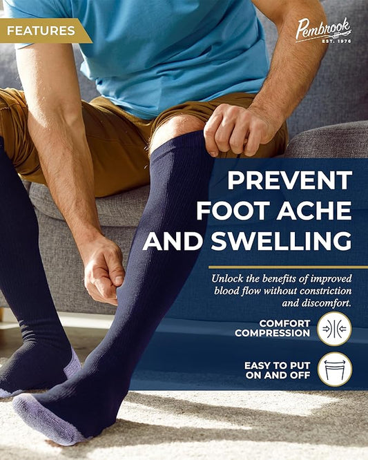 Pembrook Light Compression Socks for Men - 3 Pairs | 8-15 mmhg Compression Dress Socks for Men | Support Socks for Men