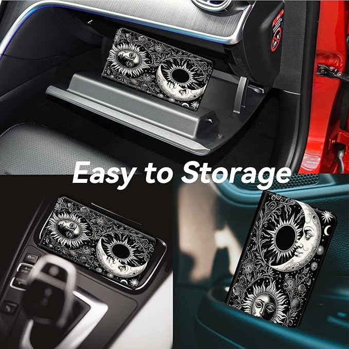 Car Registration and Insurance Holder, Leather Car Glove Box Organizer, Cool Car Accessories for ID, Driver's License Cards & Essential Document, business cards, Men&Women,Soon Moon Stars Black