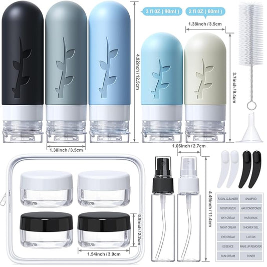 19 pack Travel Bottles for Toiletries, TSA Approved Silicone trave Size Containers for toiletries Set, Refillable & Leakproof Travel Size Bottles