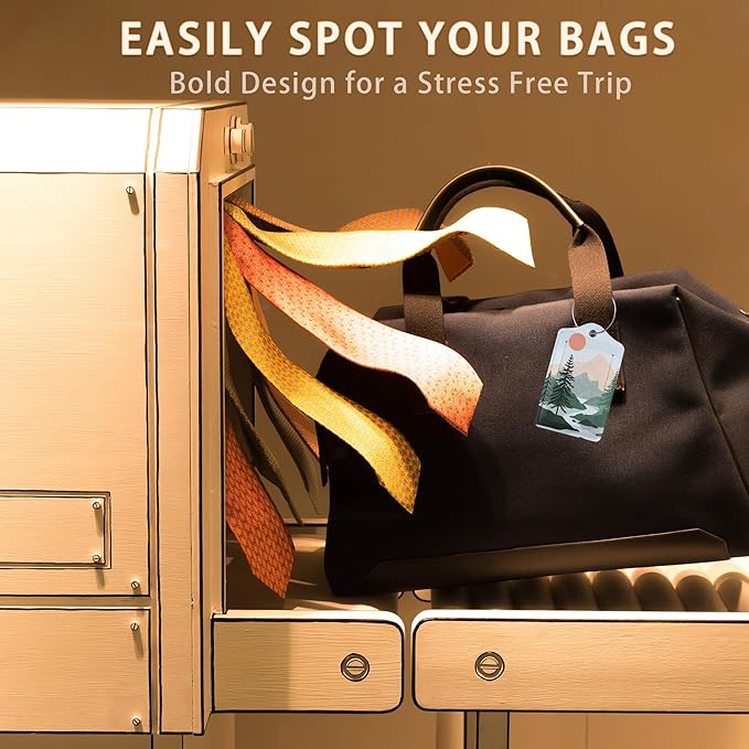 3 Pcs Luggage Tag for Suitcases,Mountain and Tree Sunset Landscape Leather Baggage Tags Identifiers for Travel,Privacy Protection Travel Bag Labels Suitcase Tags for Women Men