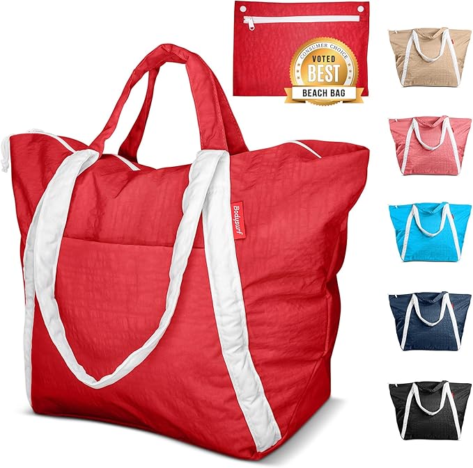 Bodysurf Beach Bags Waterproof Sandproof - Packable Foldable Nylon Zipper Tote Bag for Travel Lightweight, Pool, Boat, Cruise