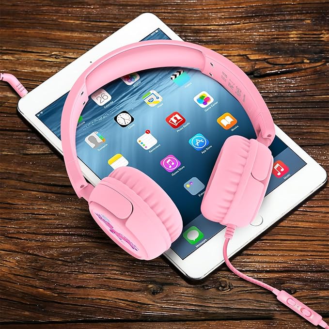 K6 Kids Headphones, 85/94dB Volume Limit Wired Headphones for Kids,3.5mm Jack Foldable Stereo Sound Toddler Headset with Mic, On-Ear Headphone for Smartphones/iPad/Tablet/Plane/Travel (Pink)