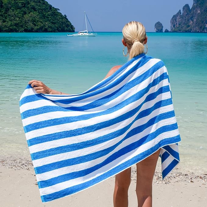 Arkwright California Cabana Stripe Beach Towel Bulk - Pallet of 480 - Large Soft Quick Dry Cotton Terry Towels Set for Pool, Swim, and Hot Tub, Oversized 30 x 70 in, Multiple