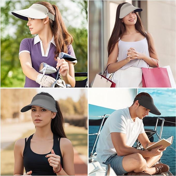 Sukeen Wide Brim Sun Visor Hat for Women Men,UPF50+ Seamless Sun Hats Foldable Ponytail Beach Hats for Daily Outdoor Sport