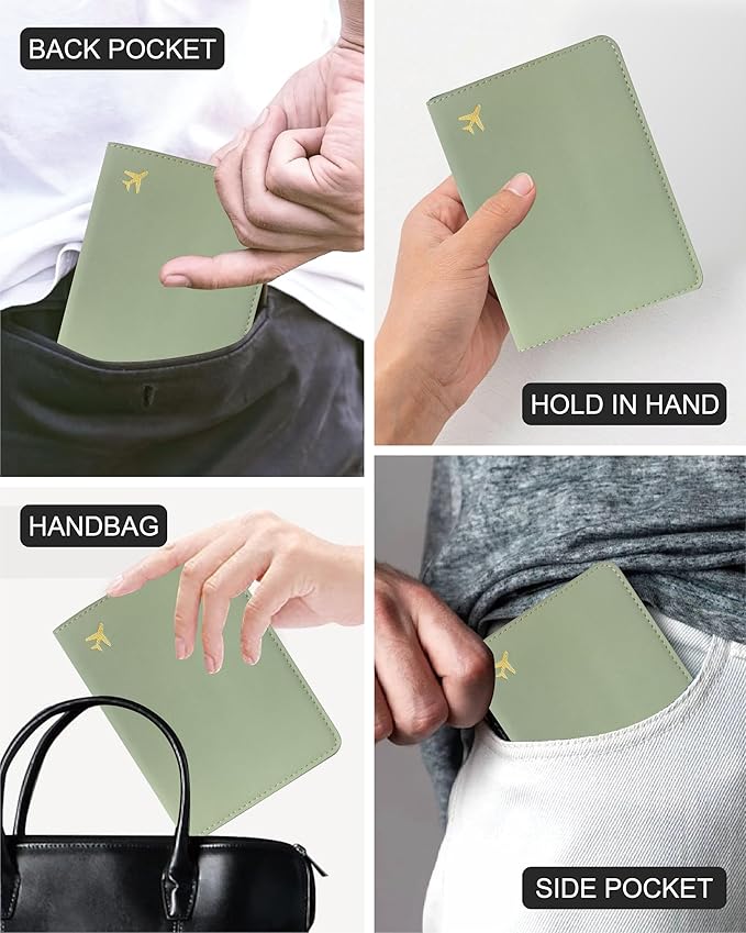 PU Leather Passport Holder Covers Case, Waterproof Rfid Blocking Travel Wallet Passport Holder(Sage Green)