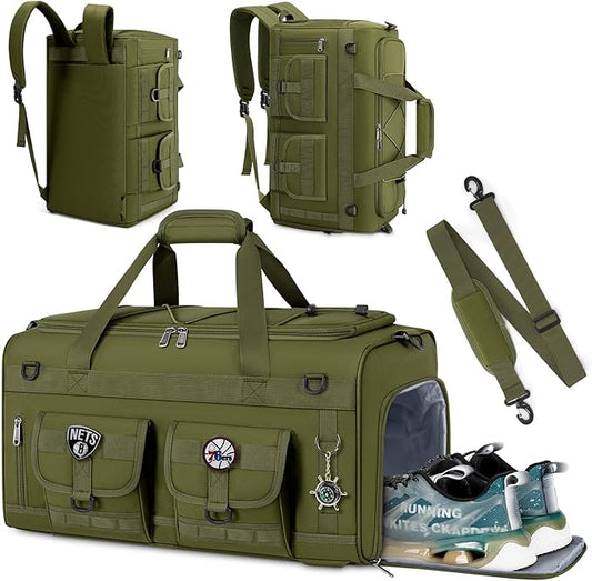 RAINSMORE Gym Bag for Men, 45L Sports Duffel Bag with Shoe Compartment Gym Backpack Carry On Weekender Bag Overnight Backpack Carry On,Green