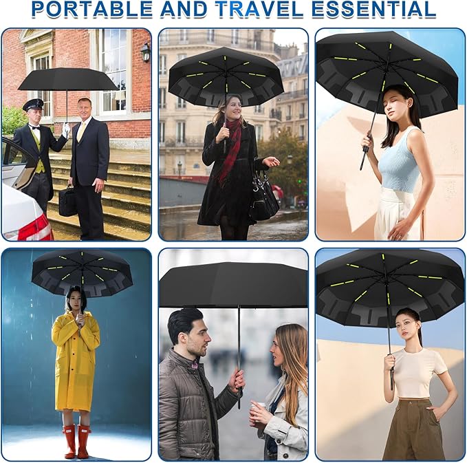 46-inch Automatic Travel Umbrella 3-in-1 Wind & Rain & UV Protection, 5s Quick Fold, Effortless Storage, Non-Rebound Design, Durable