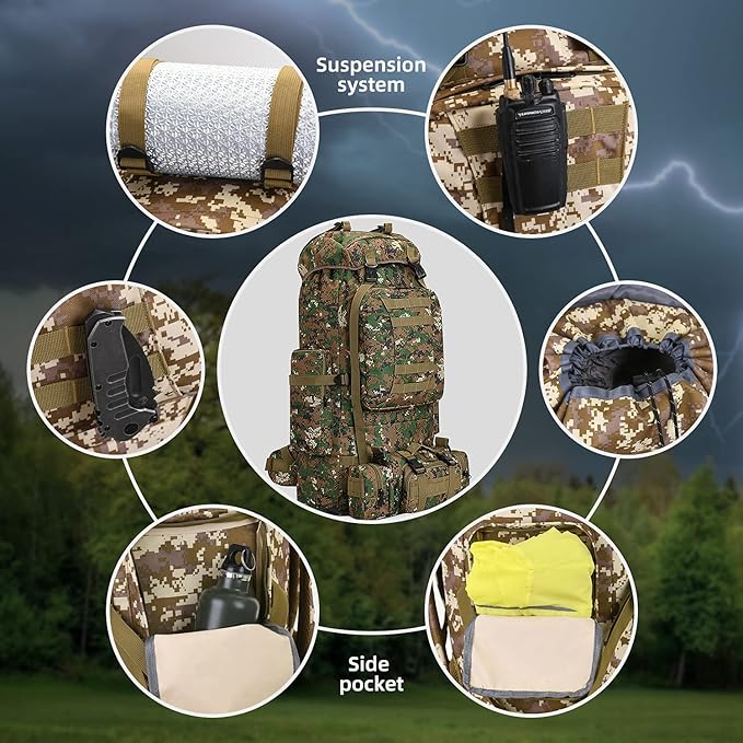 HongXingHai 100L Camping Hiking Backpack,Molle military Tactical rucksack backpack,Waterproof Lightweight Hiking Backpack (Woodland Camo-C)