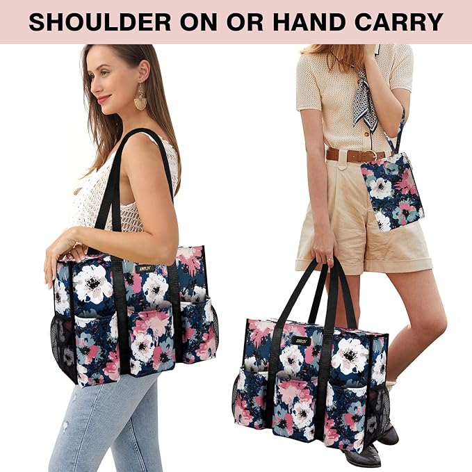 IBFUN Utility Tote Bag with 14/24 Pockets Zip Top Teacher Tote Bag for Teacher/Work Women